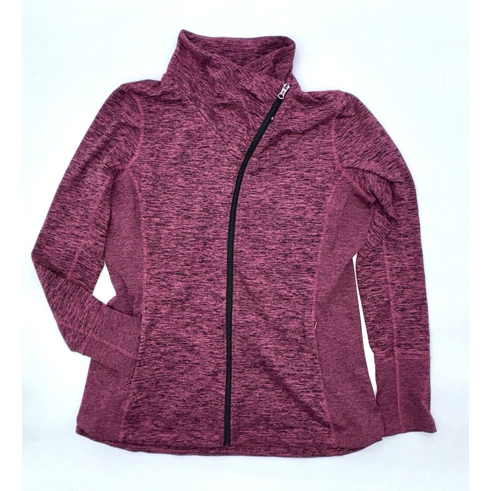 CALIA Athletic Jacket Marled Pink Black Asymmetrical Zip Funnel Neck Women's L
